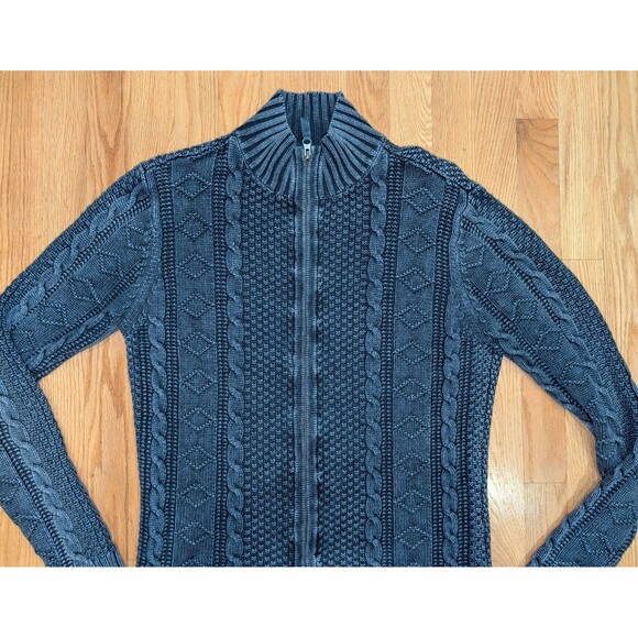 Carbon 2 Cobalt Men's Full Zip Sweater Medium Linen Cotton Blue Cable Knit - Picture 3 of 9